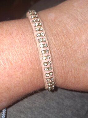 Rose Gonzales rhinestone pink adjustable fabric bracelet